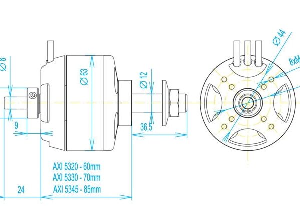 ابعاد موتور AXi 5320 - مدل ایران - مرکز تخصصی سرگرمی های رادیوکنترل